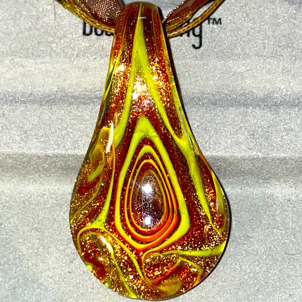 Unique Glass Pendant on Ribbon Necklace